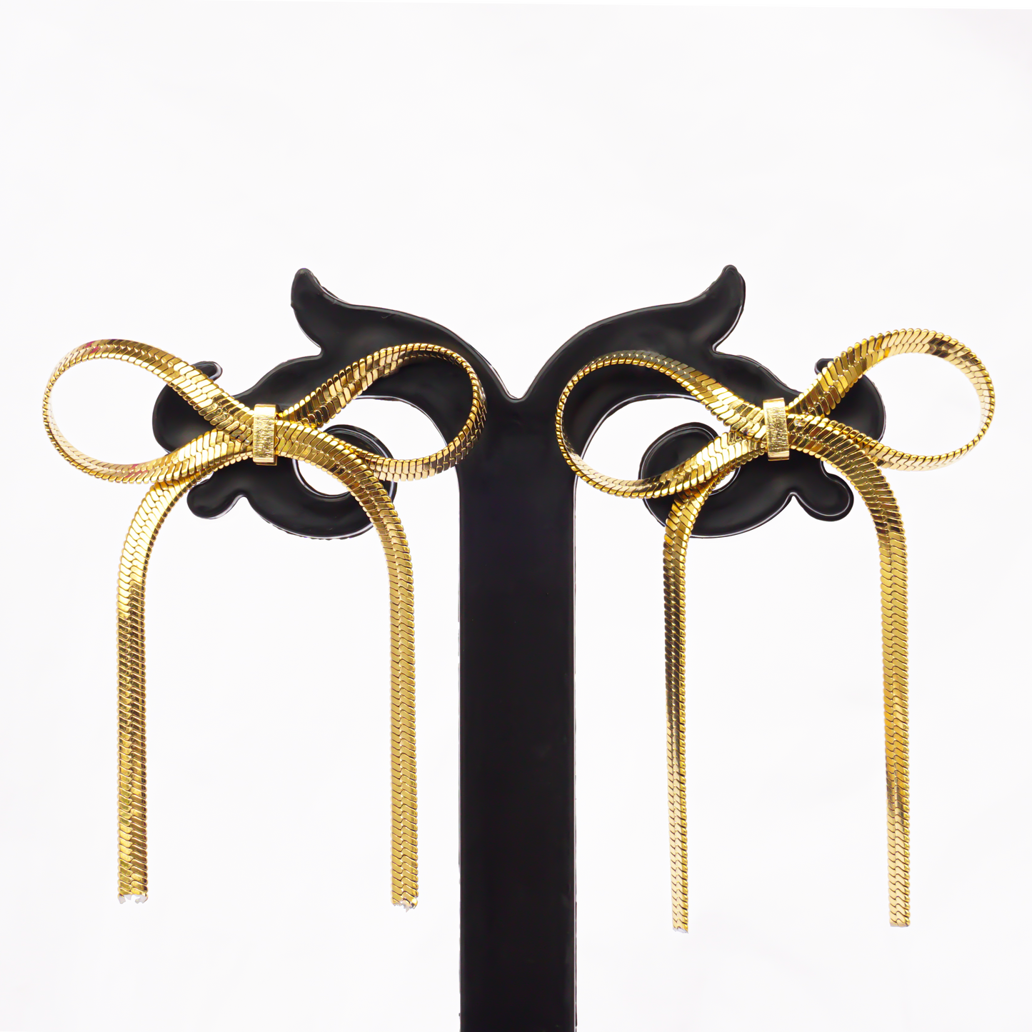 Bow-Tiful Ribbon Knot Bow Hanging Dangle Gold Earrings for Women