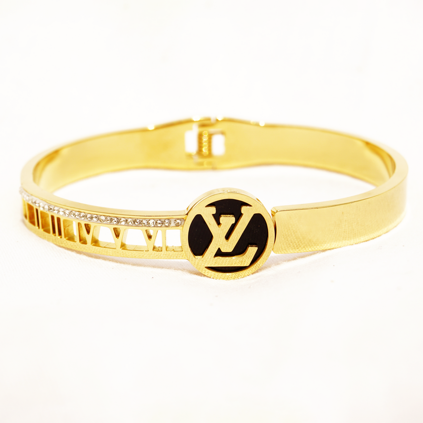 Bangle with Louis Vuitton-Inspired Round Charm and Crystal Accents