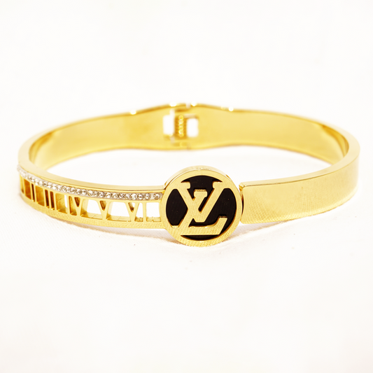Bangle with Louis Vuitton-Inspired Round Charm and Crystal Accents