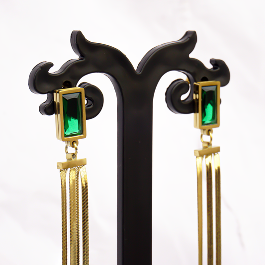 Emerald Stone Long Earrings