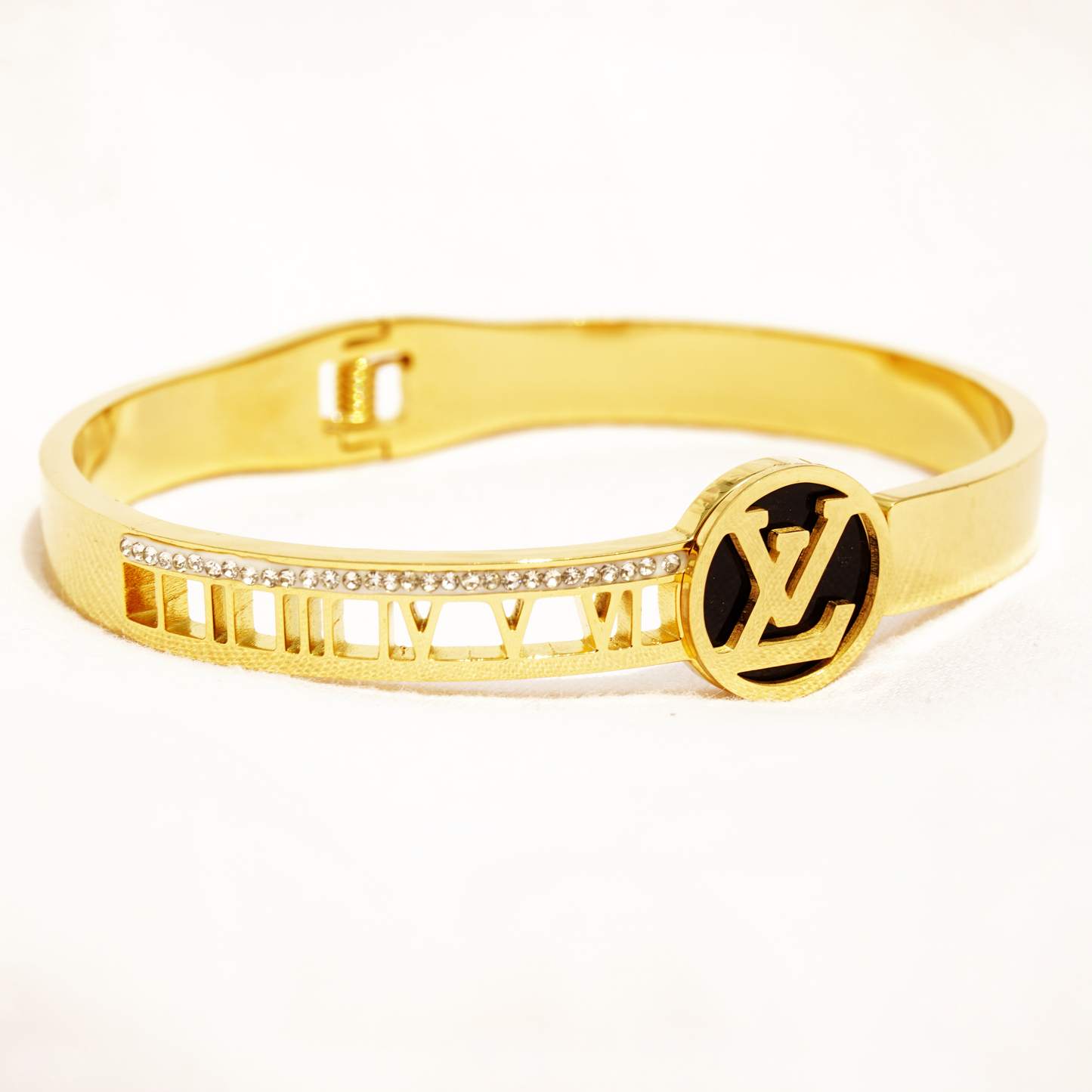 Bangle with Louis Vuitton-Inspired Round Charm and Crystal Accents