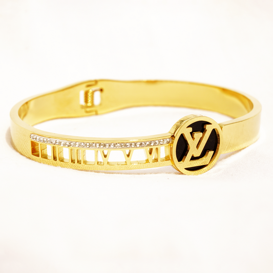 Bangle with Louis Vuitton-Inspired Round Charm and Crystal Accents