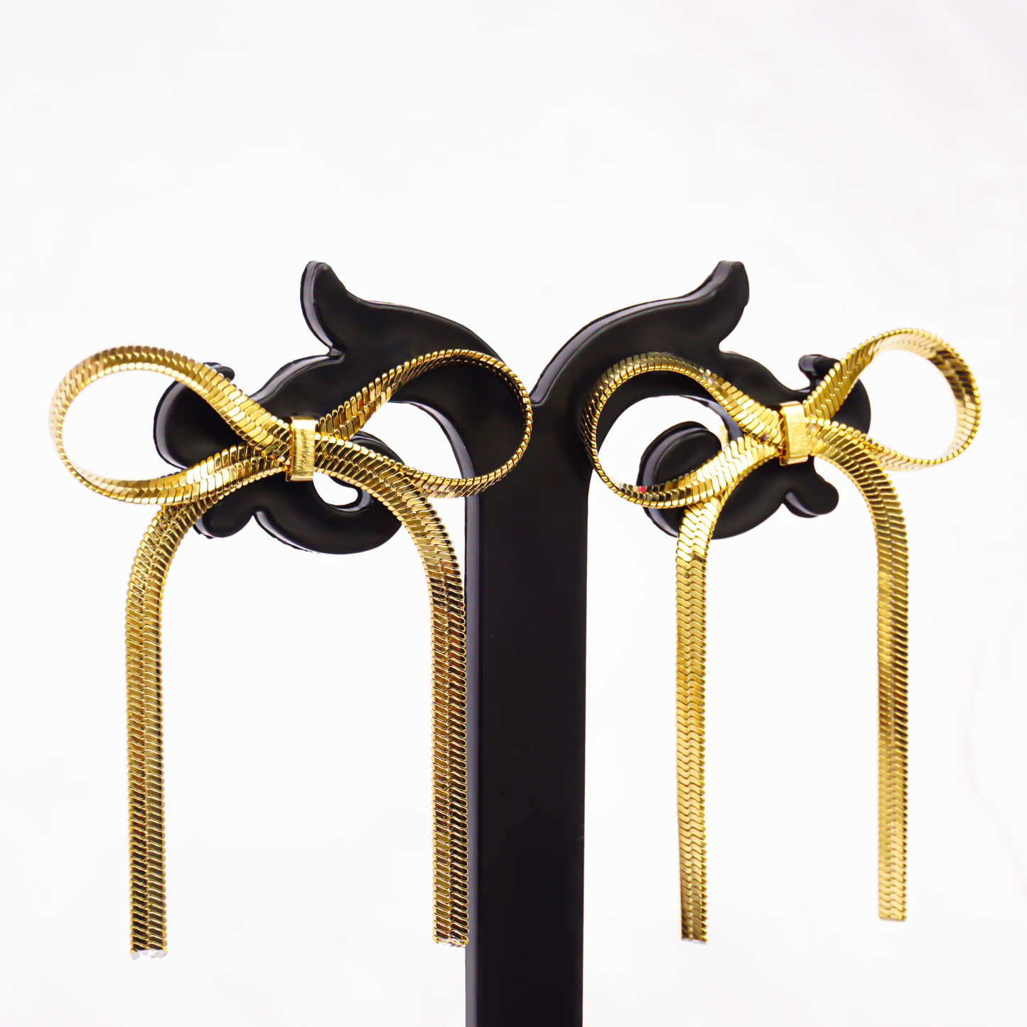 Bow-Tiful Ribbon Knot Bow Hanging Dangle Gold Earrings for Women