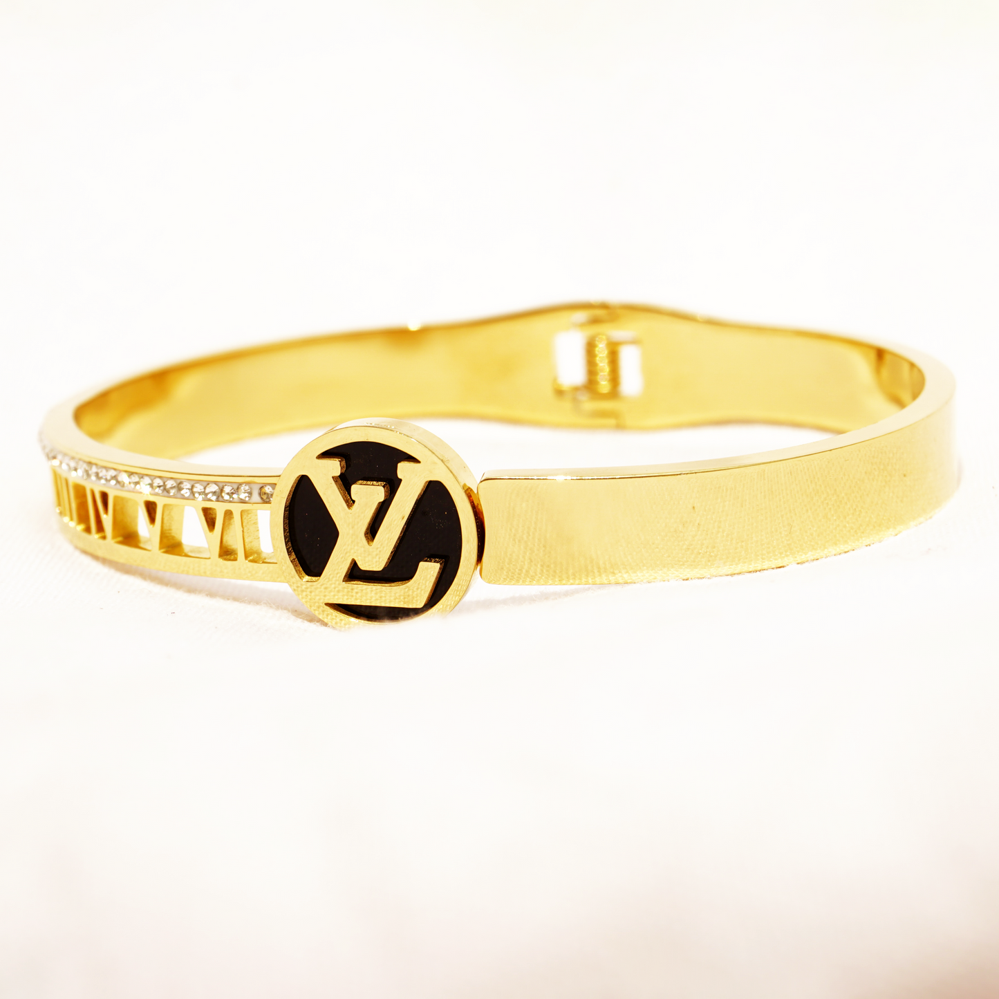 Bangle with Louis Vuitton-Inspired Round Charm and Crystal Accents