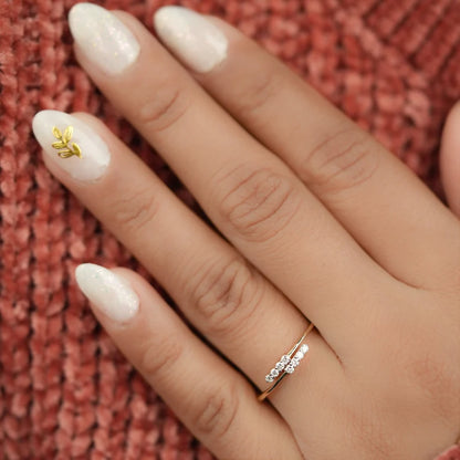 Solid Gold Plated Minimalist Bypass Ring Cross Over Ring For Her