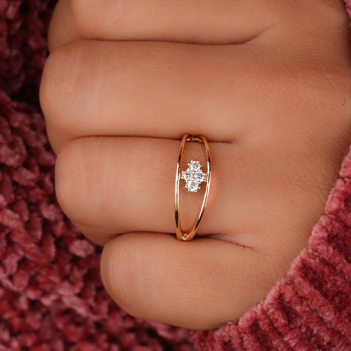 Minimalist Double Band Half Eternity Engagement Ring