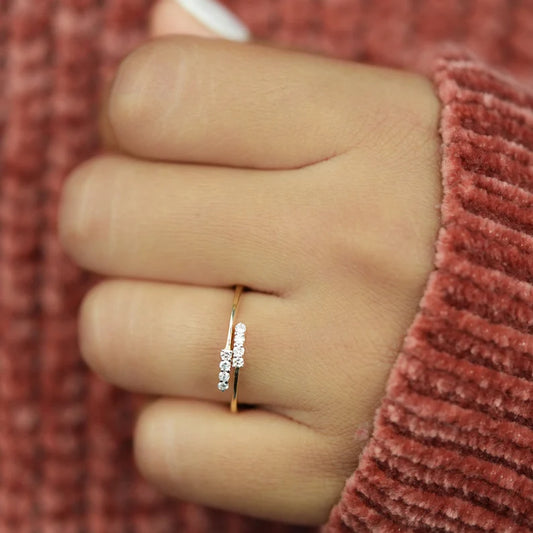 Solid Gold Plated Minimalist Bypass Ring Cross Over Ring For Her