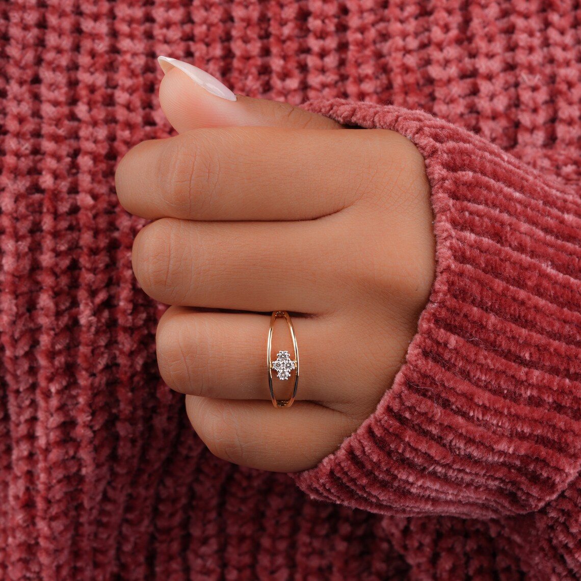 Minimalist Double Band Half Eternity Engagement Ring