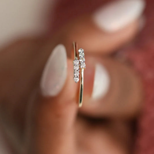 Solid Gold Plated Minimalist Bypass Ring Cross Over Ring For Her