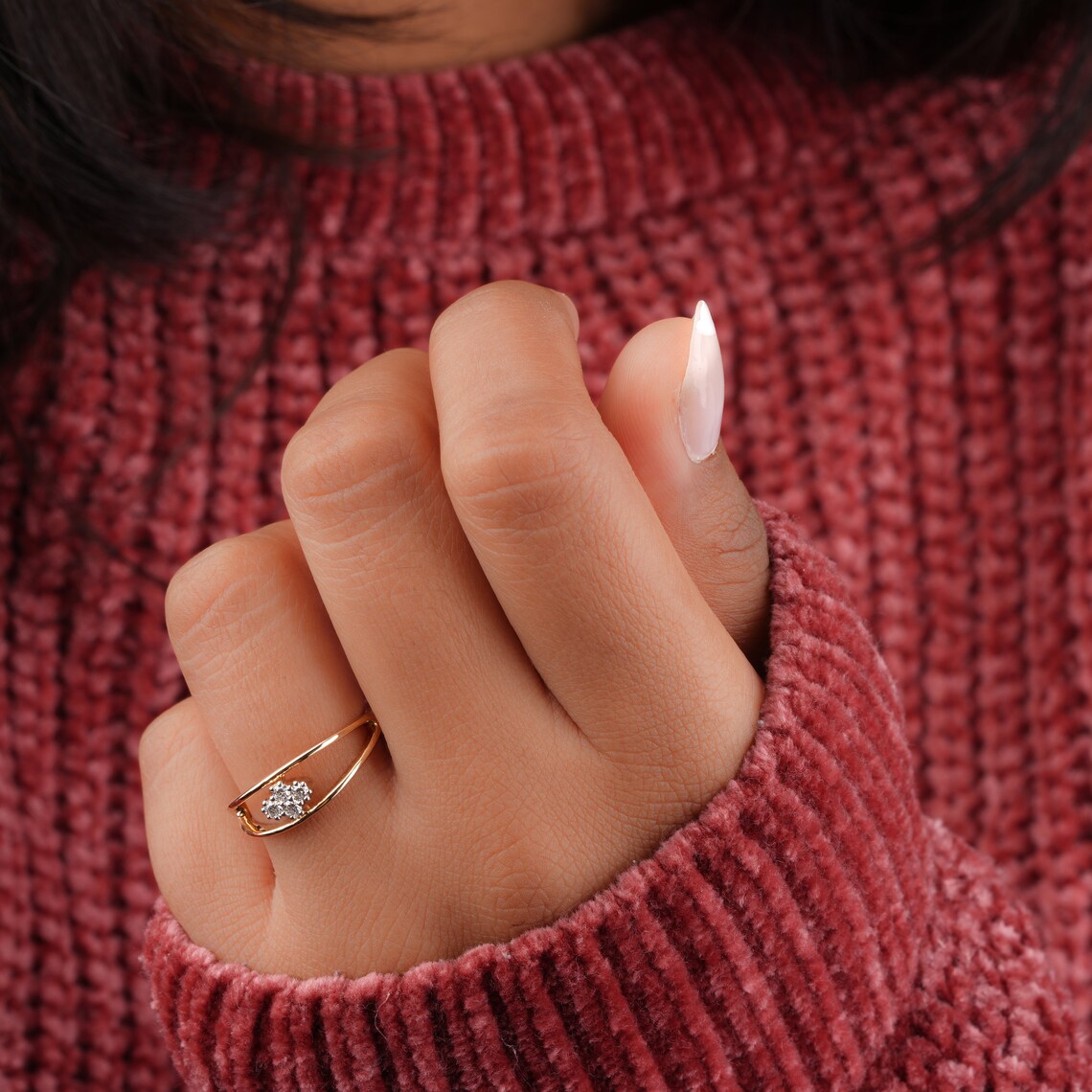 Minimalist Double Band Half Eternity Engagement Ring