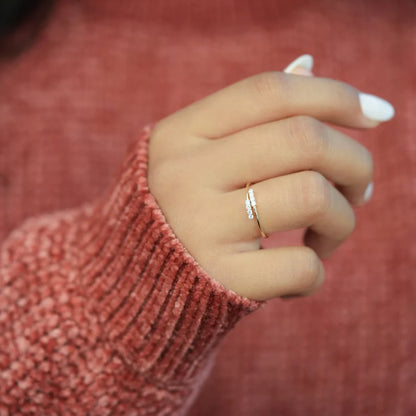 Solid Gold Plated Minimalist Bypass Ring Cross Over Ring For Her