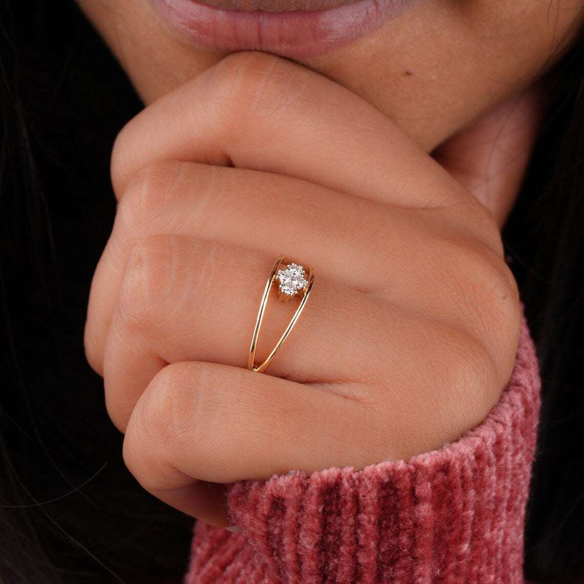 Minimalist Double Band Half Eternity Engagement Ring