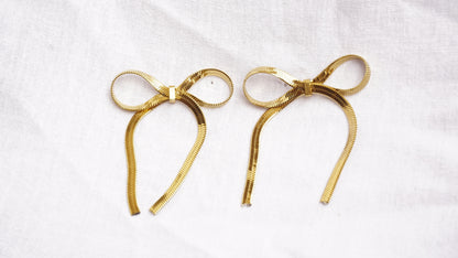 Bow-Tiful Ribbon Knot Bow Hanging Dangle Gold Earrings for Women