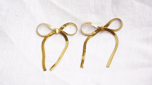 Bow-Tiful Ribbon Knot Bow Hanging Dangle Gold Earrings for Women