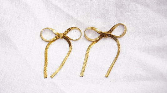 Bow-Tiful Ribbon Knot Bow Hanging Dangle Gold Earrings for Women