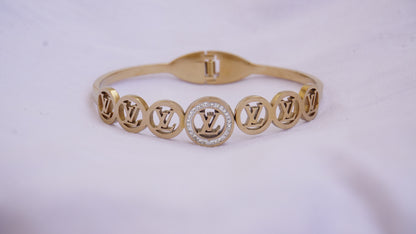Luxury Lv Rose Gold American Diamonds Stainless Steel Openable Bangle Kada Women