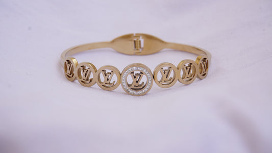 Luxury Lv Rose Gold American Diamonds Stainless Steel Openable Bangle Kada Women