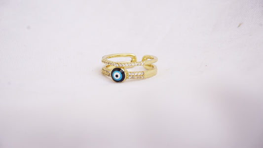 Double Row Zircon Devil's Eye Open Copper Ring