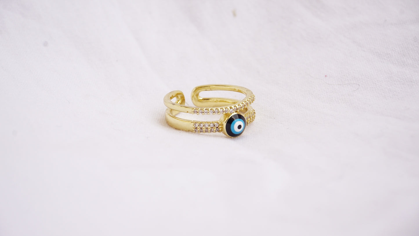 Double Row Zircon Devil's Eye Open Copper Ring