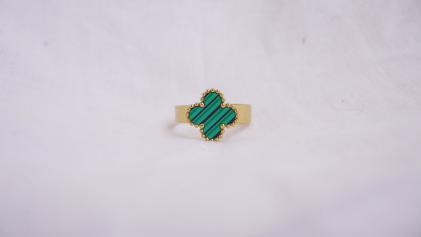 Casual Green Stone Ring Gold Plated Ring For Women & Girls