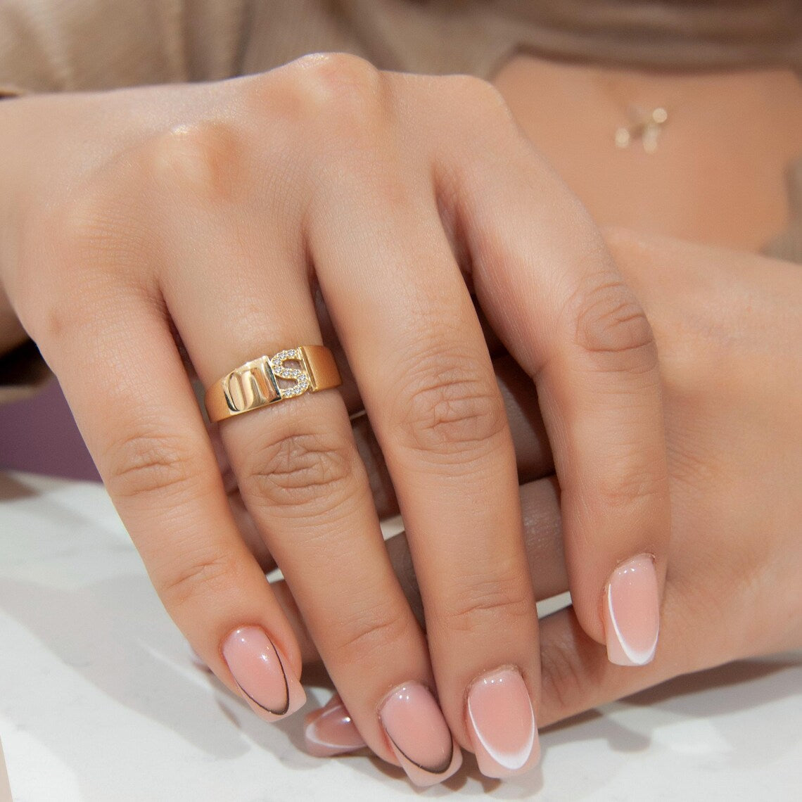 Thick Band Letter Ring Birthday Gift