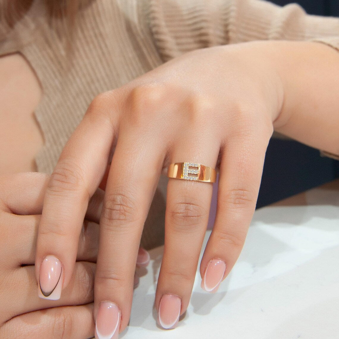 Thick Band Letter Ring Birthday Gift