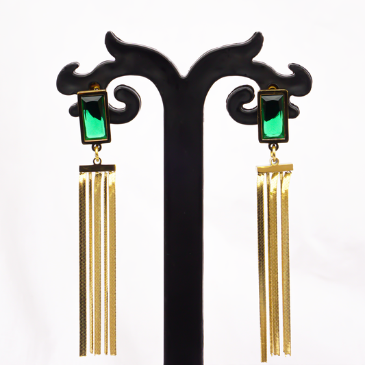 Emerald Stone Long Earrings