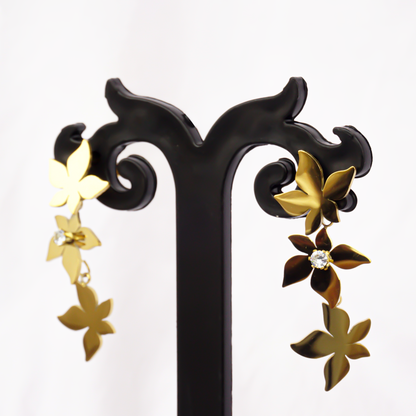 Golden Statement Flower Drop Earrings