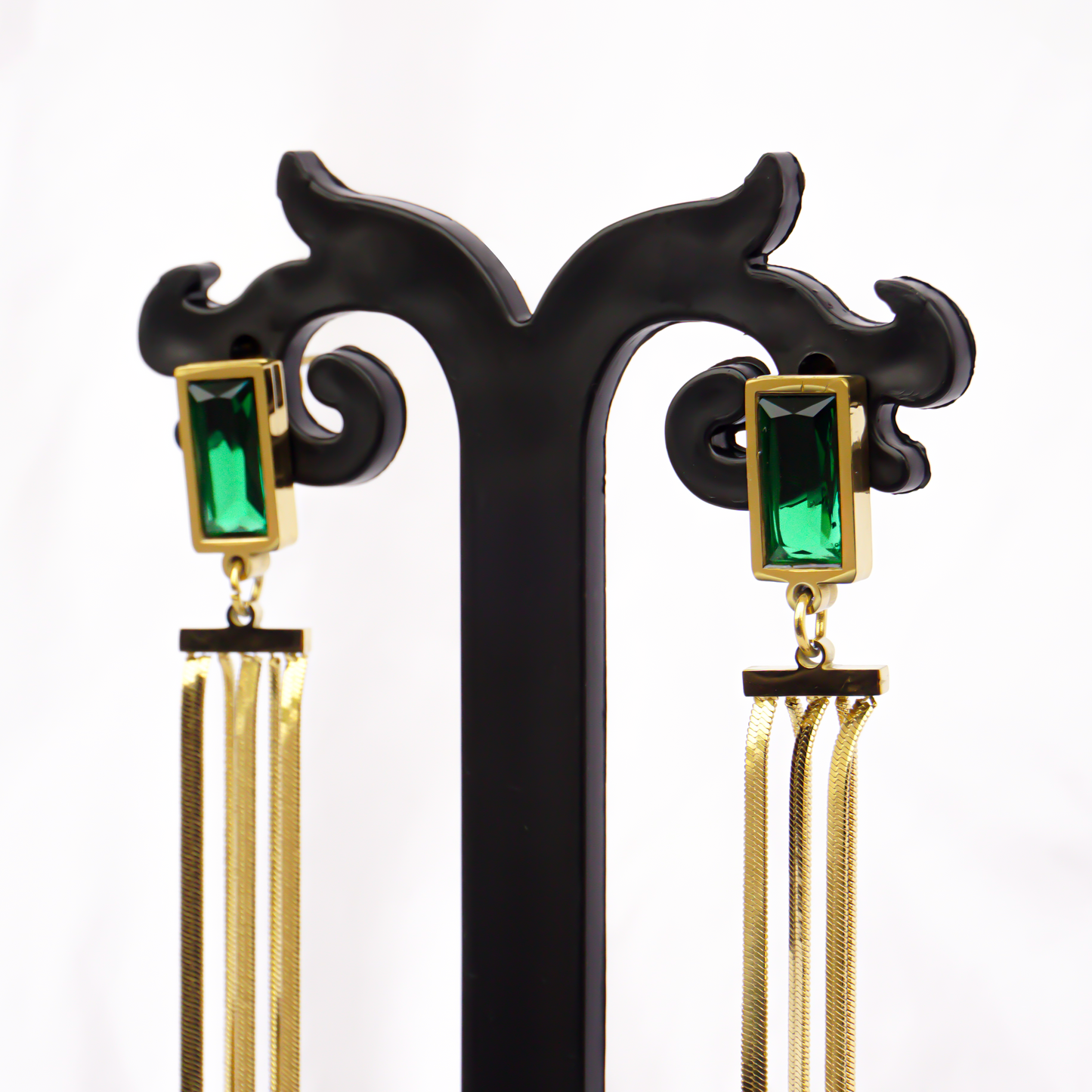 Emerald Stone Long Earrings