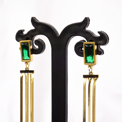 Emerald Stone Long Earrings
