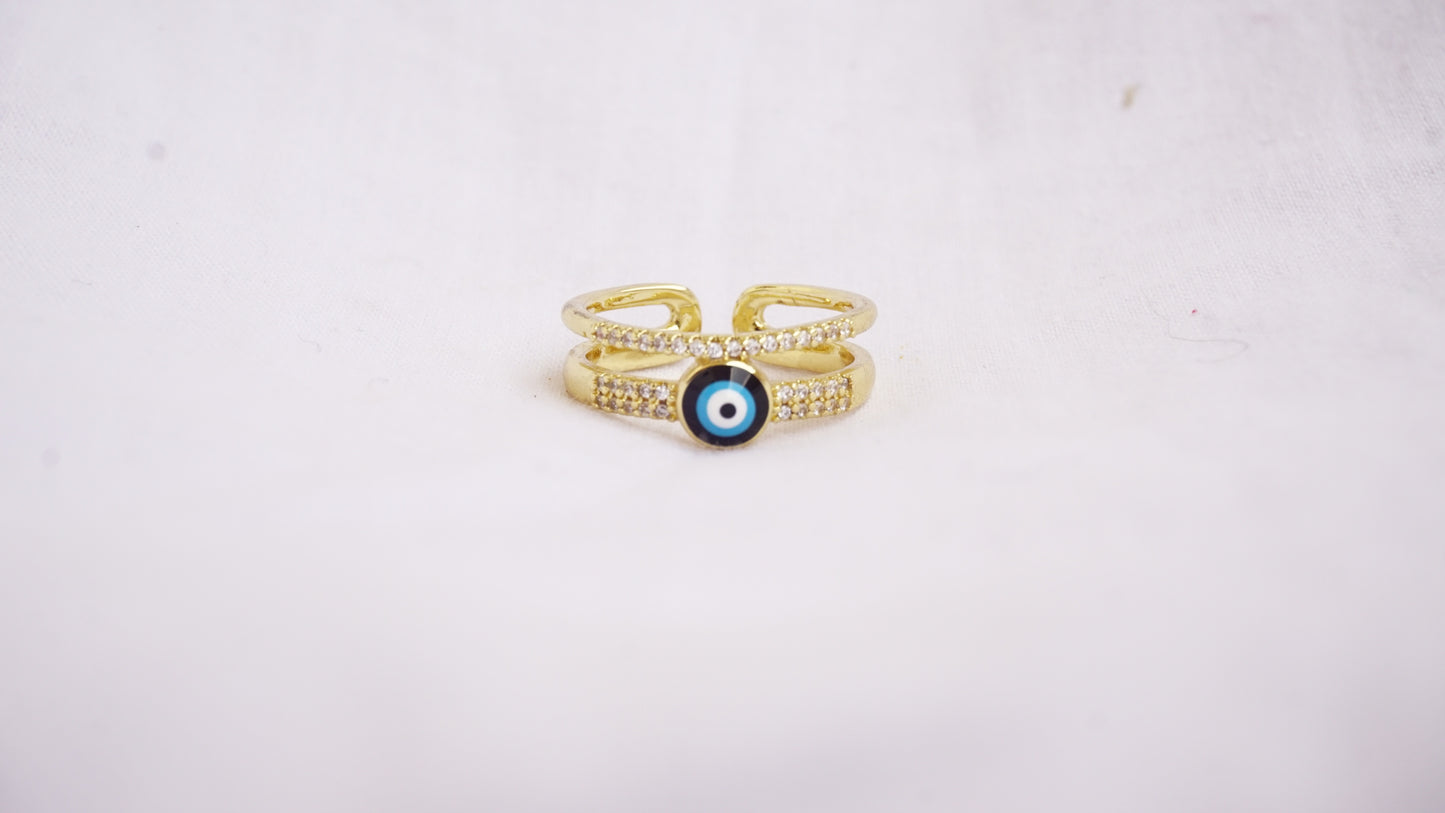 Double Row Zircon Devil's Eye Open Copper Ring