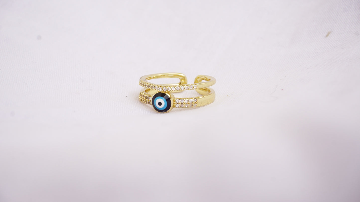 Double Row Zircon Devil's Eye Open Copper Ring