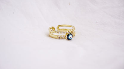 Double Row Zircon Devil's Eye Open Copper Ring